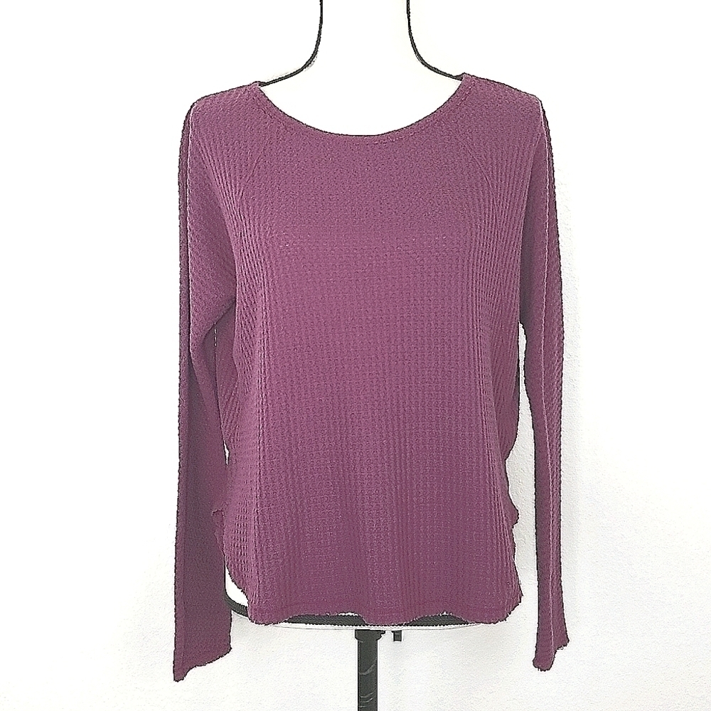 EVERLY Purple Textured Rough Edge Long Sleeve Top, size Small